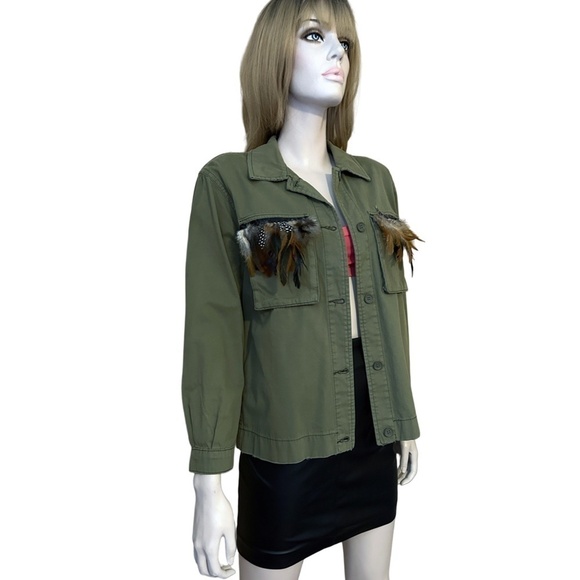 TOPSHOP Jacket Coat Plume Feathers Cotton Military Army Green Field Utility - Picture 6 of 15
